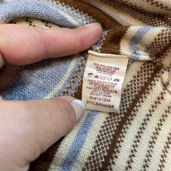 Hem & Thread Striped Turtleneck Sweater Women's L Soft Knit Brown Blue Cream - Picture 4 of 7